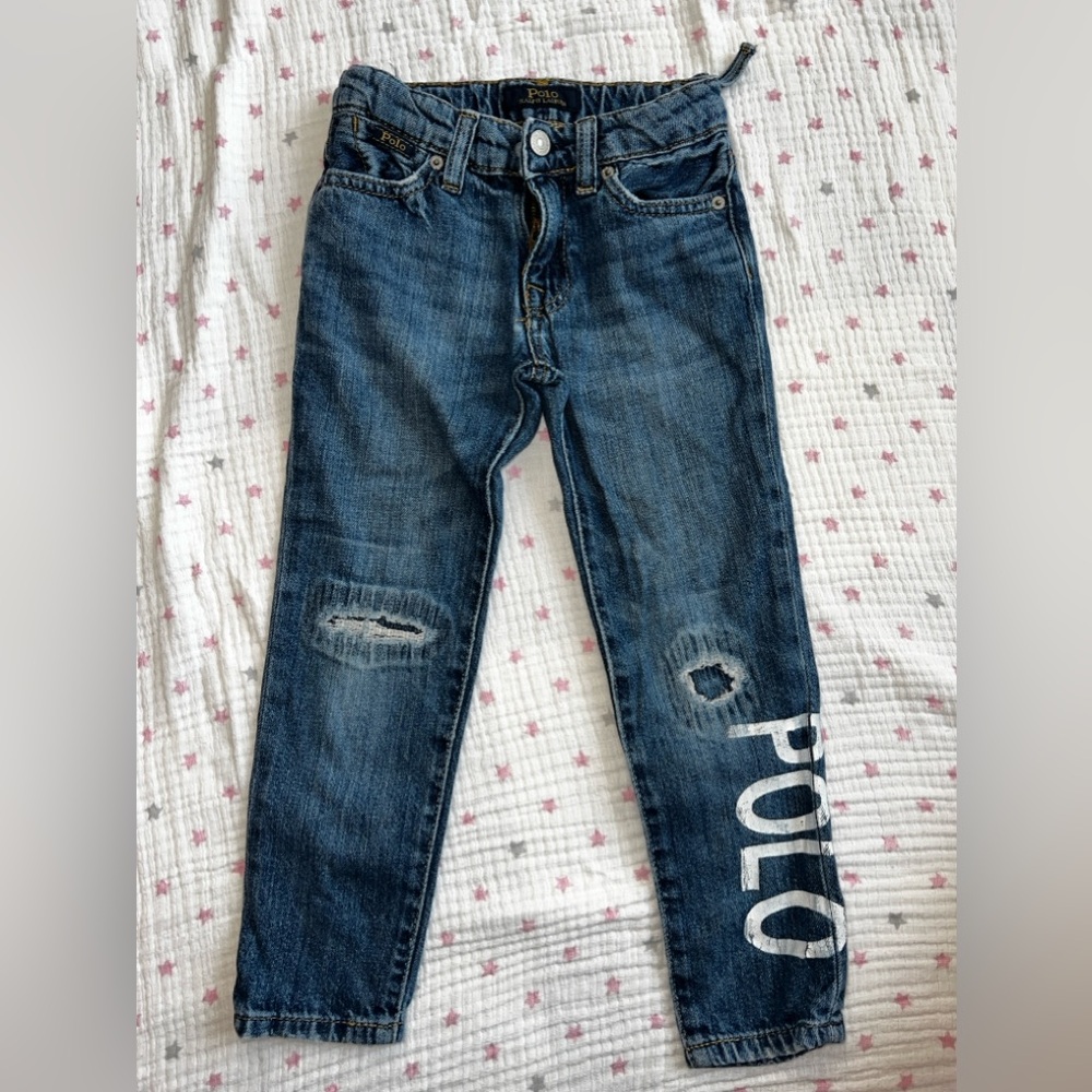 Polo by Ralph Lauren Dark Blue Distressed Kids Jeans with White Logo